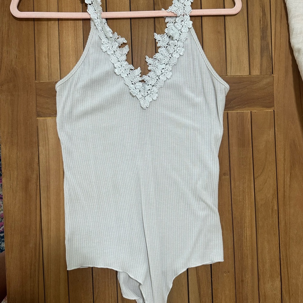 LF White Ruffled Fitted Bodysuit